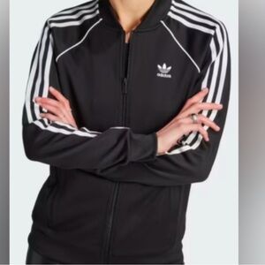 Adidas Womans Black Track Jacket with white Stripes